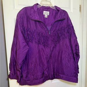 Outside Influence 100% Silk Purple Fringe Jacket 2XL Plus Windbreaker Colorful